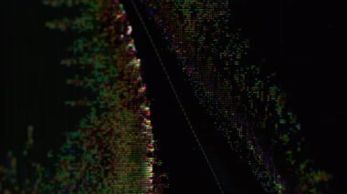 Bozulma dokusu. Soyut piksel. Mavi mor renk arızası frekans bozulması siyah Bokeh sanat arka planında kırık ekran fütüristik sıvı dalga.