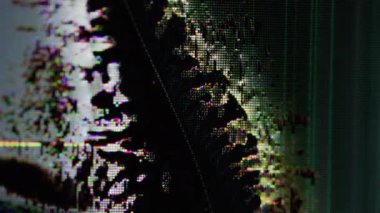 Elektronik hata. Ekran titreşimi. Mavi sarı pembe renk arızası frekans akışı sıvısı koyu siyah sanat soyut arkaplan üzerinde kırık eserler.