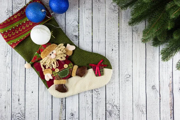 Christmas Sock Gnome Christmas Decoration Wooden Background — Stock Photo, Image
