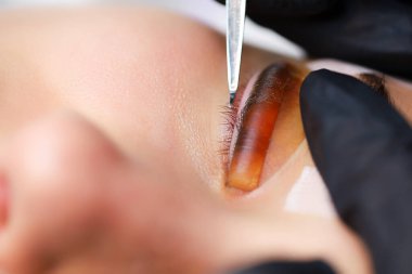 Silia 'nın kaplamasının ustasının ellerine yakın çekim yap silindiri yapıştır ve siliyi düzleştir.