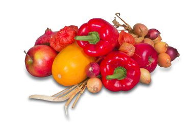 Olgun kırmızı ve turuncu meyve ve sebze grubu