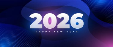 Mavi ve pembe neon efektli 2026 afiş tasarımı, Yeni Yıl etkinlikleri için mükemmel