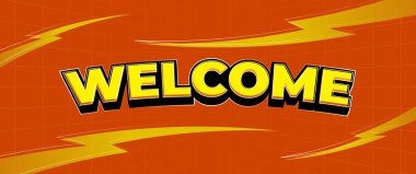 Çizgi roman tarzında turuncu arkaplanlı metin pankartına hoşgeldiniz