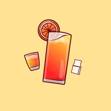  Tropikal turuncu aromalı turuncu buz kokteyli çizimi