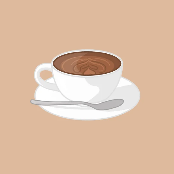 Иллюстрация Чашки Кофе Узором Пены Ложки — стоковый вектор