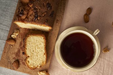 almond pudding and tea breakfast