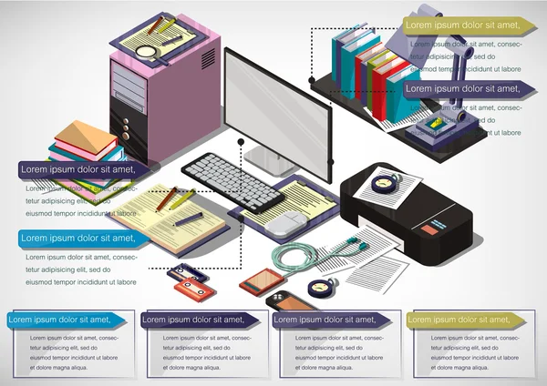 Ilustração de informações gráfico conceito de escritório interior — Vetor de Stock