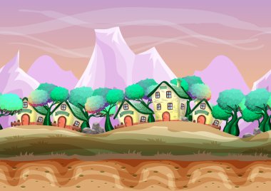 Seamless cartoon vector landscape with separated layers for game and animation clipart