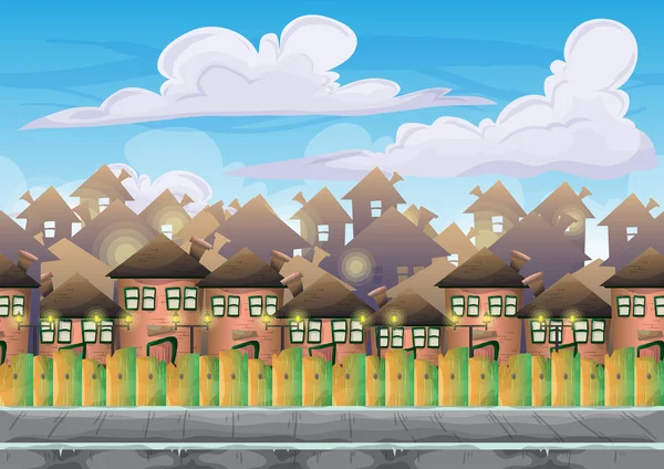 Kreskówka wektor miasto niebo z oddzielne warstwy dla gier i animacji — Wektor stockowy
