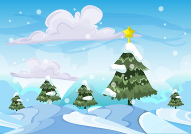 Seamless cartoon vector snow landscape with separated layers clipart
