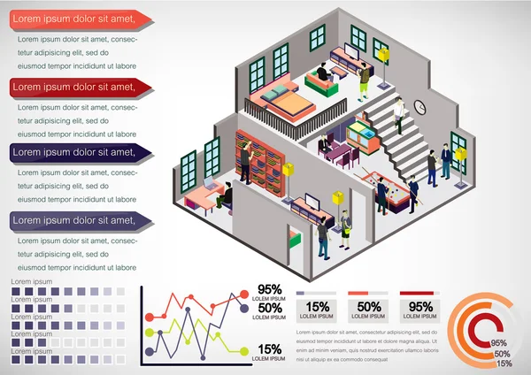 Illustration du concept de salle intérieure graphique info — Image vectorielle