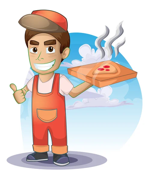 Pizza delivery man met gescheiden lagen — Stockvector