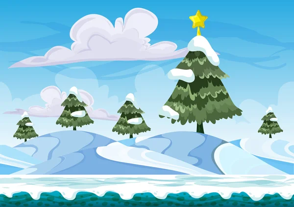 Paysage de neige vecteur de dessin animé avec des couches séparées — Image vectorielle