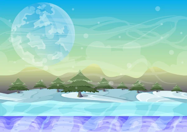 Cartoon vector sneeuwlandschap met gescheiden lagen — Stockvector