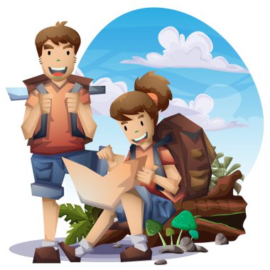 Maceralar ve açık hava rekreasyon teması karikatür vektör manzara