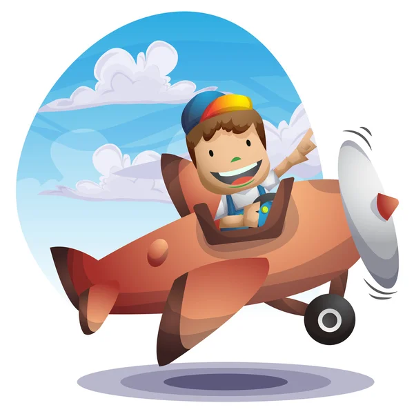 Cartoon vector jongen op de achtergrond van een vliegtuig met gescheiden lagen — Stockvector