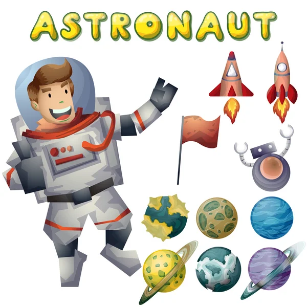 Astronaut spaceman vector cartoon with separated layers — Stock Vector