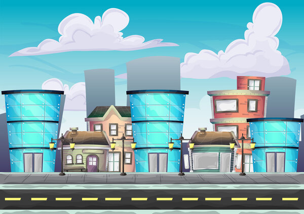 Cartoon vector urban landscape with separated layers