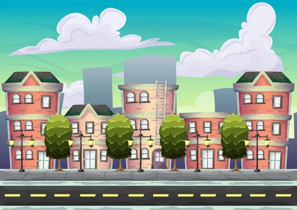 Cartoon-Vektor Stadtlandschaft mit getrennten Ebenen — Stockvektor