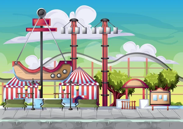 Parco divertimenti vettoriale dei cartoni animati con livelli separati per gioco e animazione — Vettoriale Stock