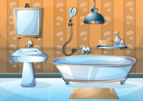 Vector de dibujos animados ilustración baño interior — Vector de stock