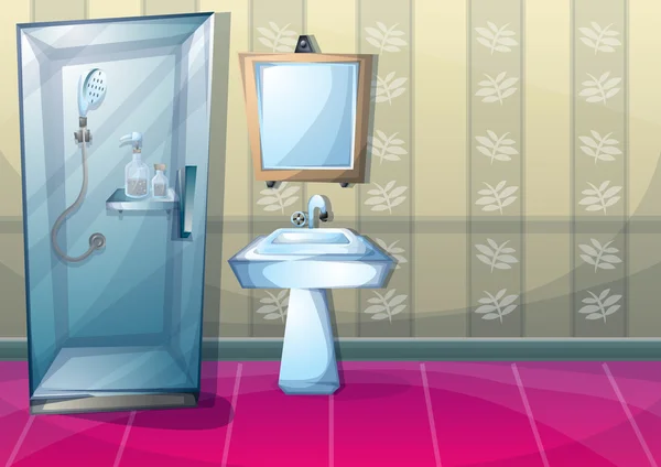 Cartoon vector illustration interior bathroom — Stock Vector