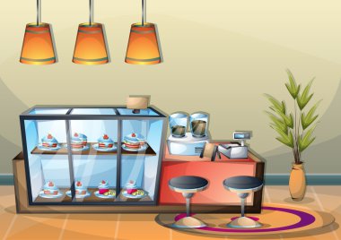 çizgi film vektör illüstrasyon iç kafe oda ayrı katmanları ile