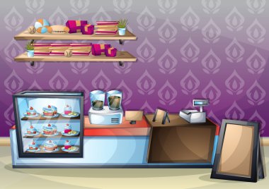 çizgi film vektör illüstrasyon iç kafe oda ayrı katmanları ile