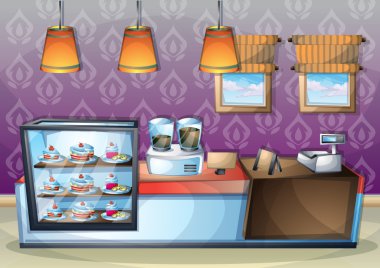 çizgi film vektör illüstrasyon iç kafe oda ayrı katmanları ile