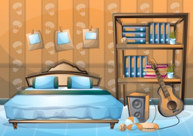 çizgi film vektör illüstrasyon iç yatak odası