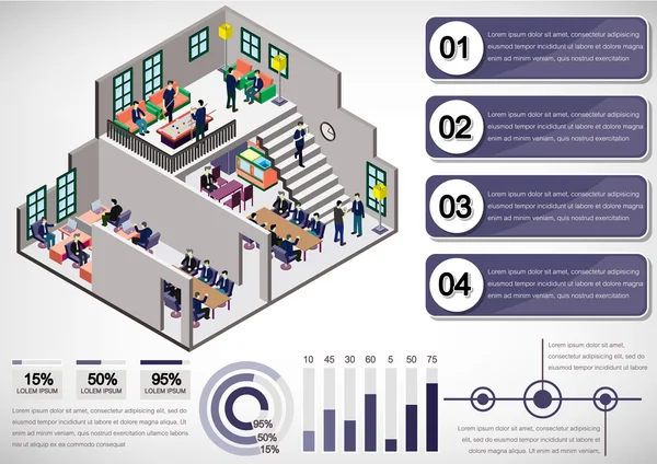 정보 그래픽 인테리어 룸 개념의 삽화 — 스톡 벡터