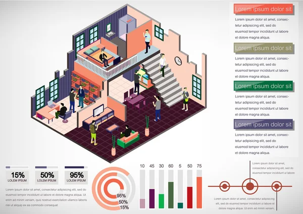 Illustration du concept de salle intérieure graphique info — Image vectorielle