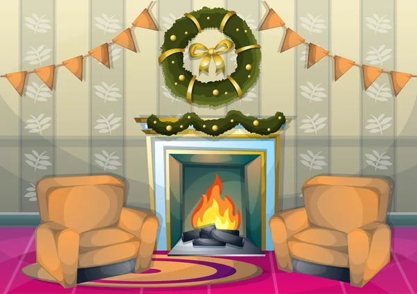 Illustration vectorielle dessin animé intérieur salle de Noël avec des couches séparées — Image vectorielle