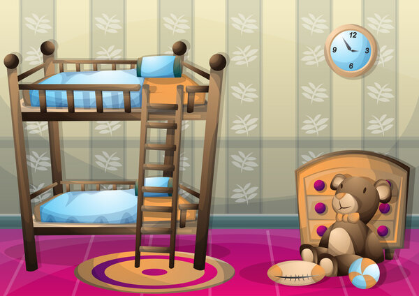 cartoon vector illustration interior kid room with separated layers