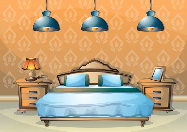 Gambar vektor kartun menggambarkan kamar tidur interior - Stok Vektor