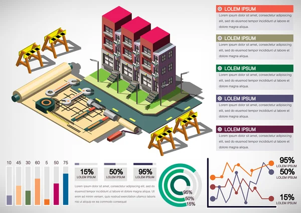 Illustration der Info Grafik Fabrikausstattungskonzept — Stockvektor