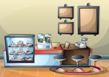 çizgi film vektör illüstrasyon iç kafe oda ayrı katmanları ile