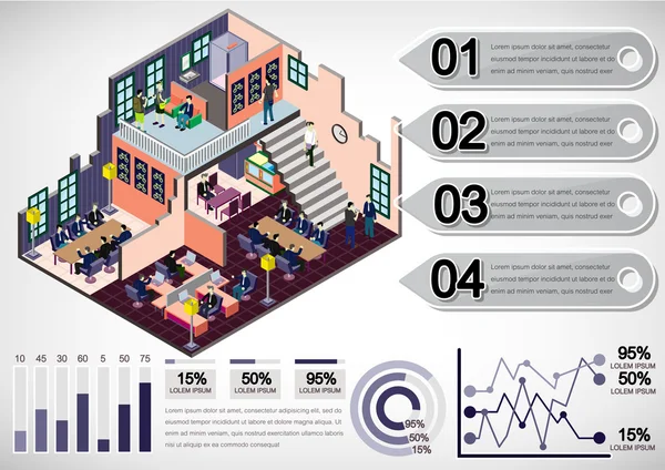 Illustration du concept de salle intérieure graphique info — Image vectorielle