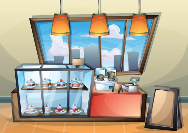 Cartoon vector illustratie interieur café kamer met gescheiden lagen — Stockvector