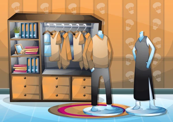 Cartoon vector illustration interior clothing room with separated ...