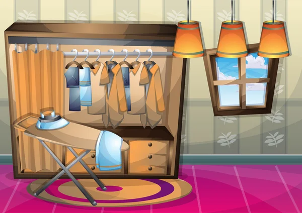Κινούμενα σχέδια διανυσματικά εικονογράφηση εσωτερικό ρούχα δωμάτιο με χωριστά στρώματα — Διανυσματικό Αρχείο