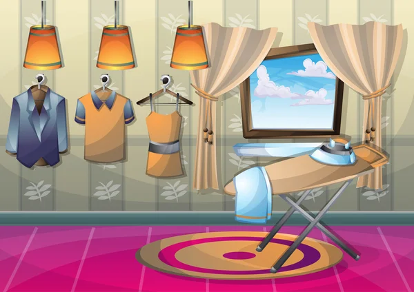 Ilustración vector de dibujos animados habitación de ropa interior con capas separadas — Vector de stock