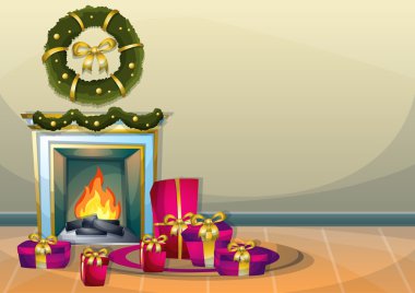 vektör illüstrasyon iç Noel oda ayrı katmanları ile çizgi film