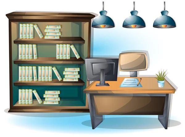 Ilustración vector de dibujos animados sala de biblioteca interior con capas separadas — Vector de stock