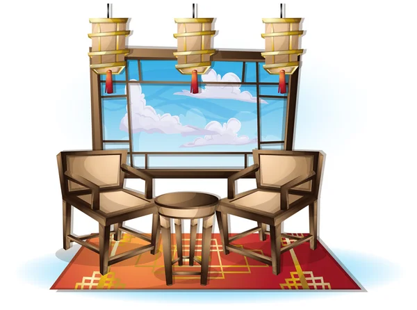 Cartoon vector illustratie interieur chinese kamer met gescheiden lagen — Stockvector