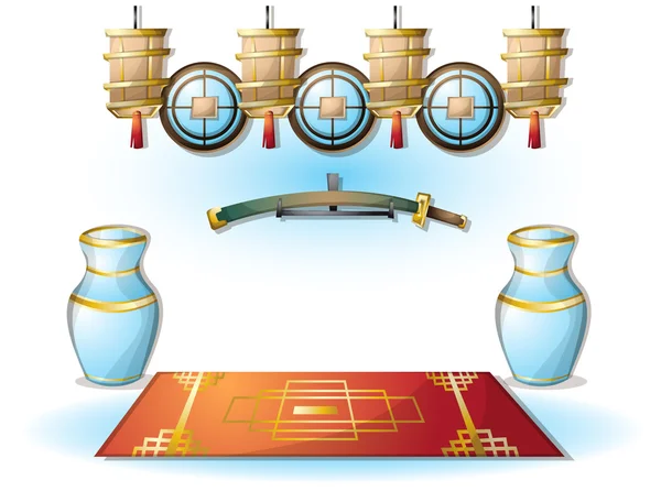 Illustration vectorielle dessin animé chambre chinoise intérieure avec des couches séparées — Image vectorielle