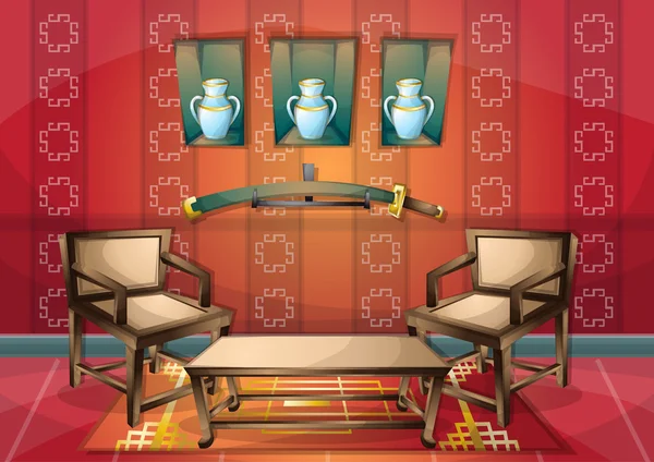 Κινουμένων σχεδίων διανυσματικά εικονογράφηση εσωτερικό κινεζική δωμάτιο με χωριστά στρώματα — Διανυσματικό Αρχείο