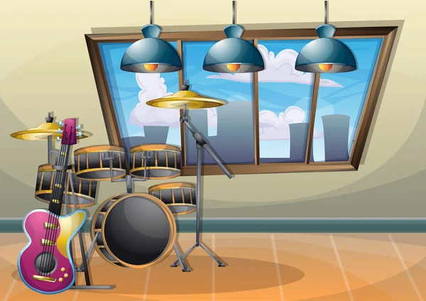 Cartoon vector ilustração interior sala de música com camadas separadas — Vetor de Stock