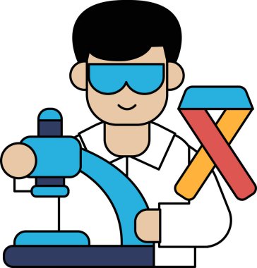 A man in a lab coat is smiling and holding a ribbon. The image is about a man who is working in a lab and is happy about his work