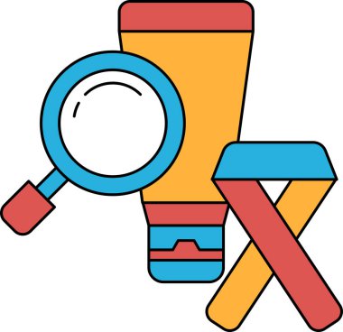 A tube of lotion is shown with a magnifying glass and a bandage. The tube of lotion is being used to apply the bandage